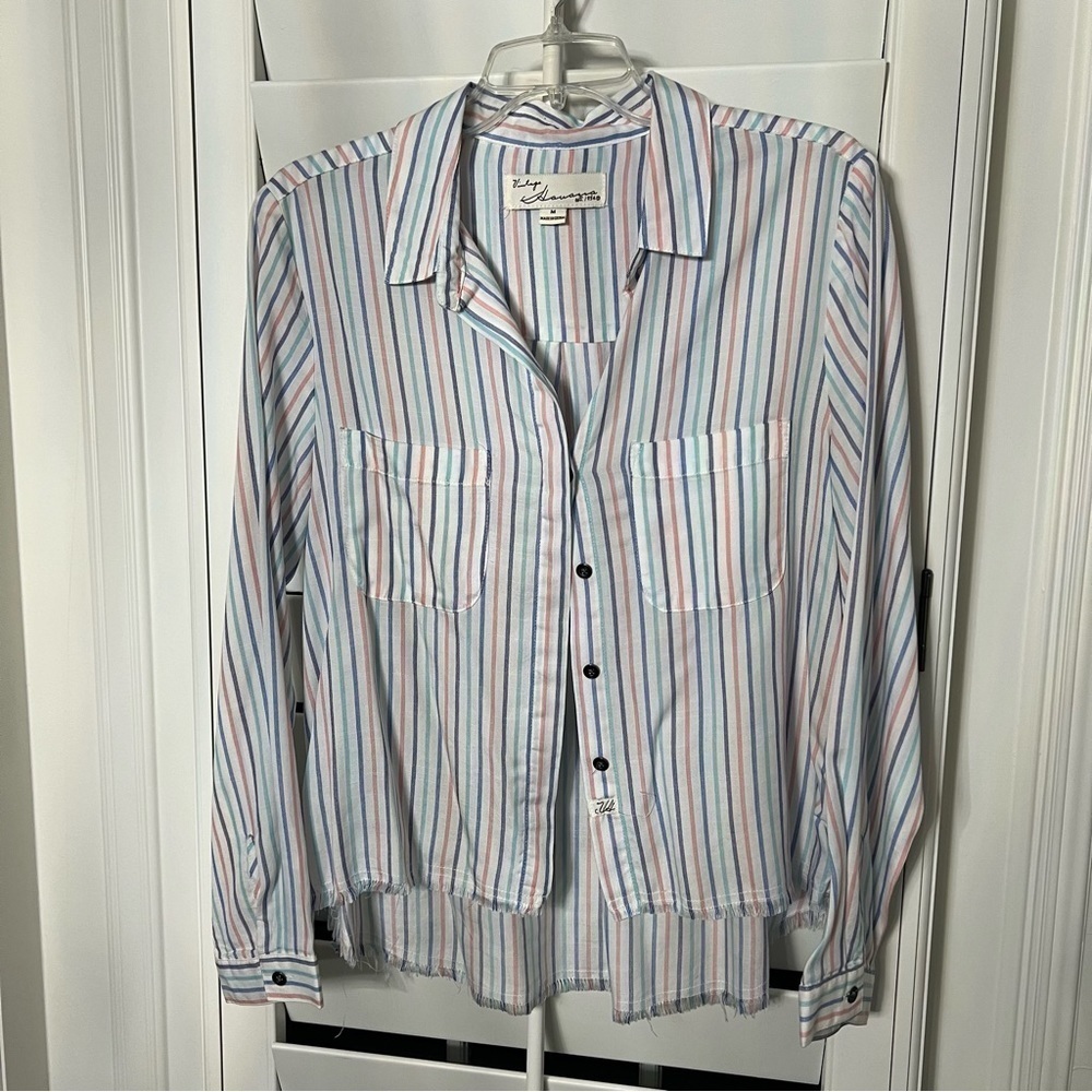 Vintage Havana women's size M button up striped top with lace up tie sides